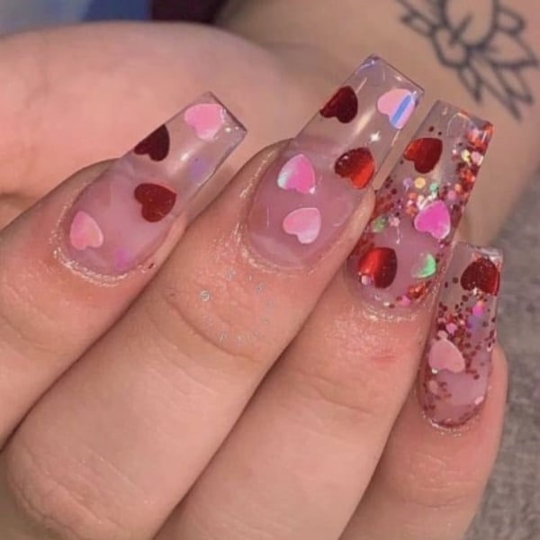 Clear Valentine’s Day Nails
