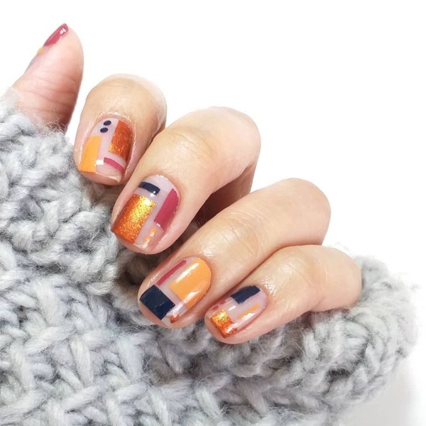 Geometric Thanksgiving Nail Art (1)