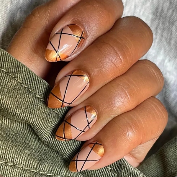 Geometric Thanksgiving Nail Art