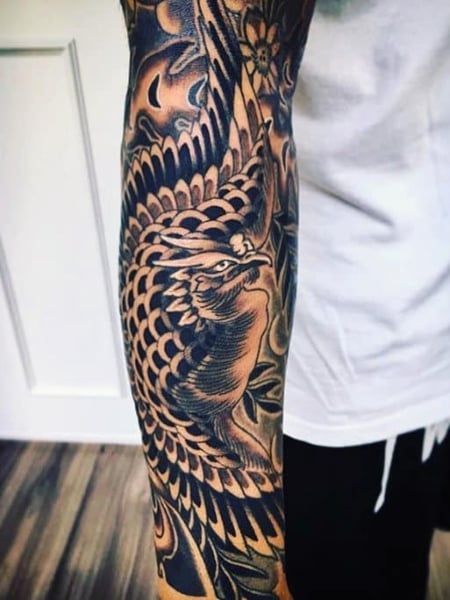 Tattoo uploaded by Ross Howerton  A black and grey halfsleeve of a Japanese  phoenix by Horitada IGhoritadajapan Horitada Houou Irezumi Japanese  phoenix traditional  Tattoodo