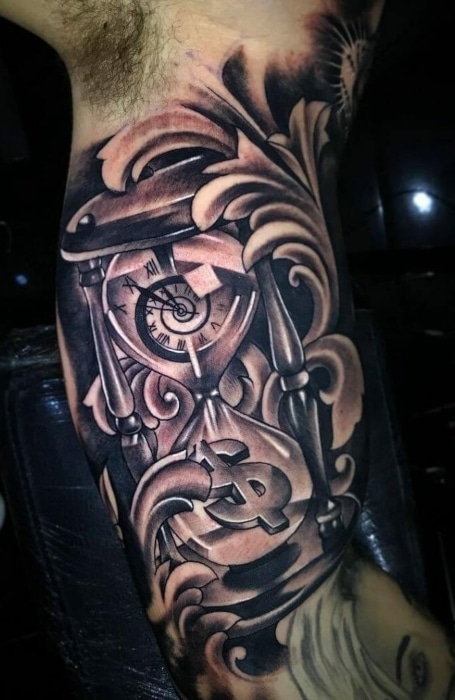 Hourglass Time Is Money Tattoo (1)