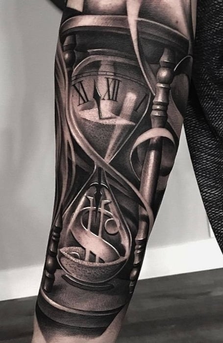 Hourglass Time Is Money Tattoo