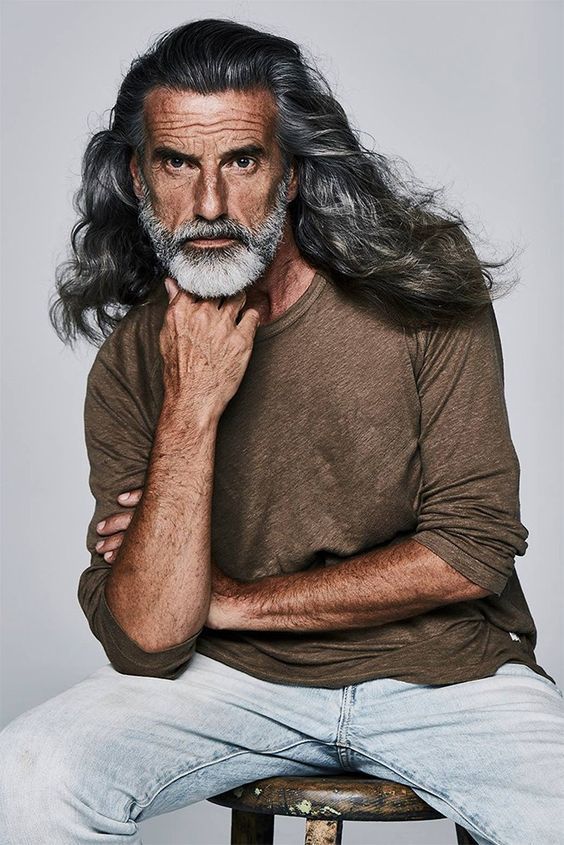 Long Wavy Grey Hair Men