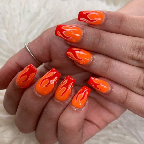 Orange Red Nails