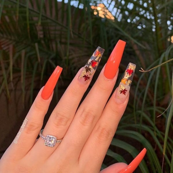 Orange And Red Thanksgiving Nails