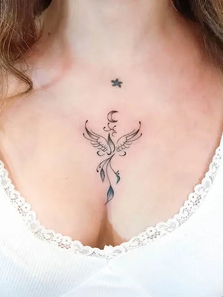 Phoenix Sternum Tattoo (2)