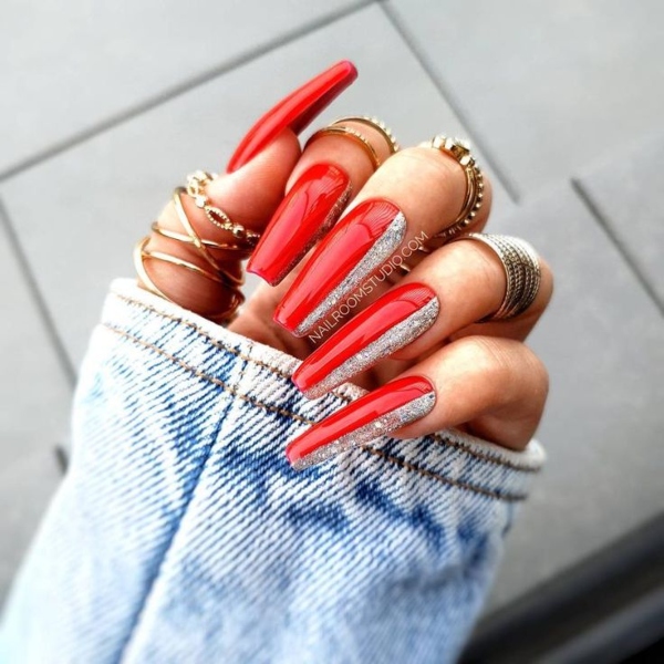 Red And Silver Nails