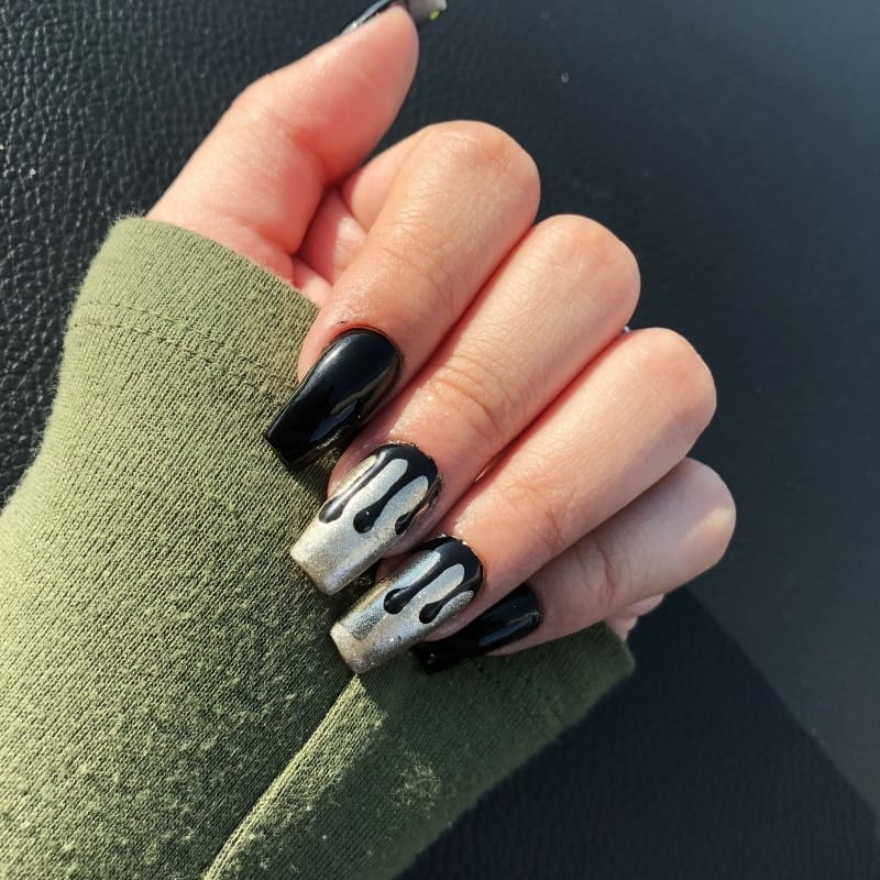 Grey Nails With Paint Drips