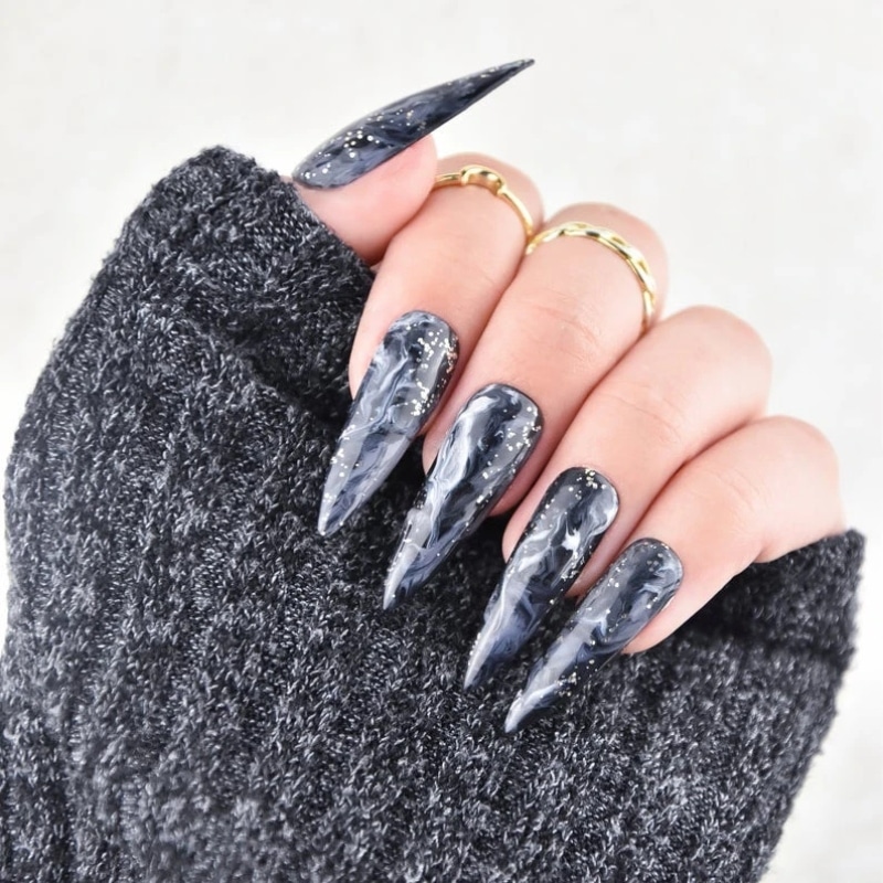 Grey Stiletto Nails