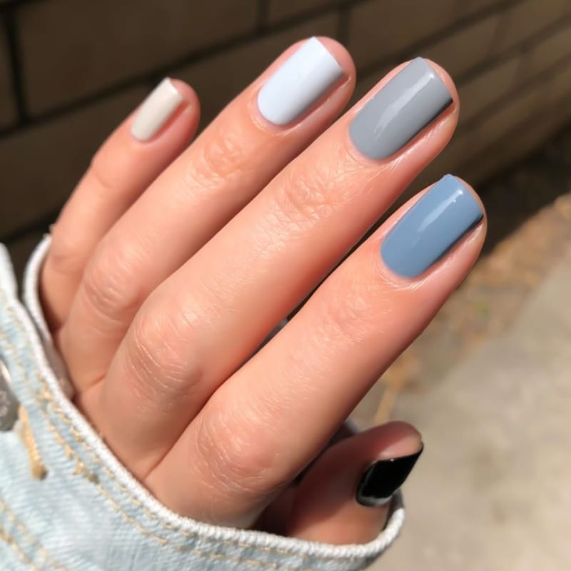Grey And Blue Nails