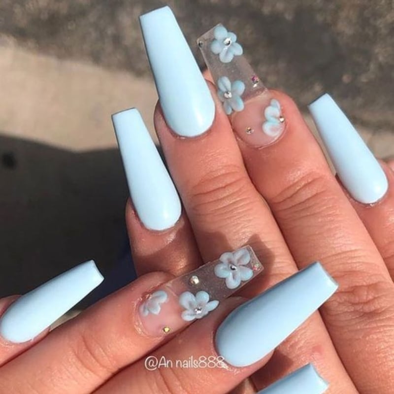 Light Blue Coffin Nails