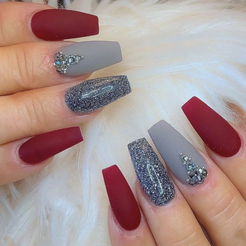 Red And Grey Nails