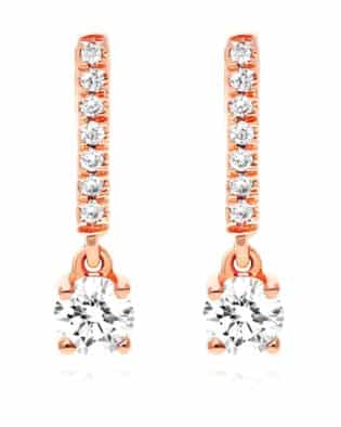 14k Rose Gold Round Diamond Drop Earrings
