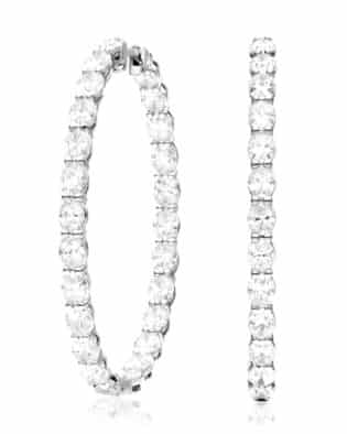 14k White Gold Inside Out Oval Shape Lab Created Diamond Hoop Earrings