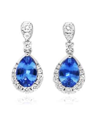 14k White Gold Regal Drop Sapphire Earrings