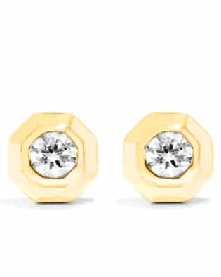 14k Yellow Gold Diamond Solitaire Octagonal Frame Stud Earrings