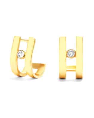 14k Yellow Gold Open J Hoop Diamond Earrings
