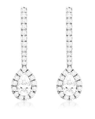 18k White Gold Halo Pear Shape Diamond Leverback Earrings