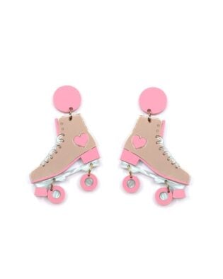 Dash Of Gold Pink Skates Earrings