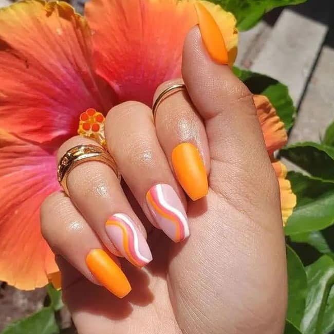 Orange Short Coffin Nails