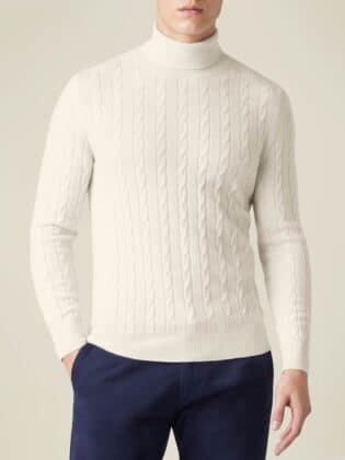 Pure Cashmere Cable Knit Roll Neck