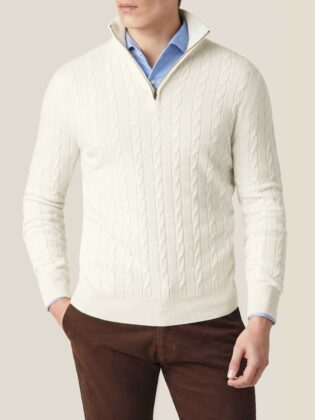 Pure Cashmere Cable Knit Zip Up