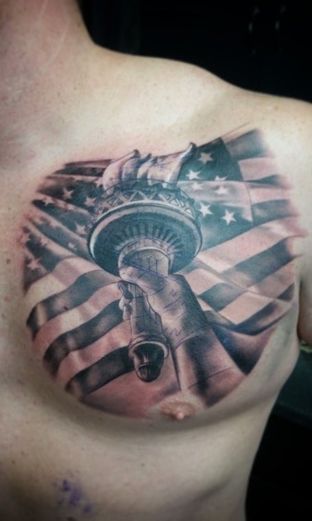 American Flag Chest Tattoo