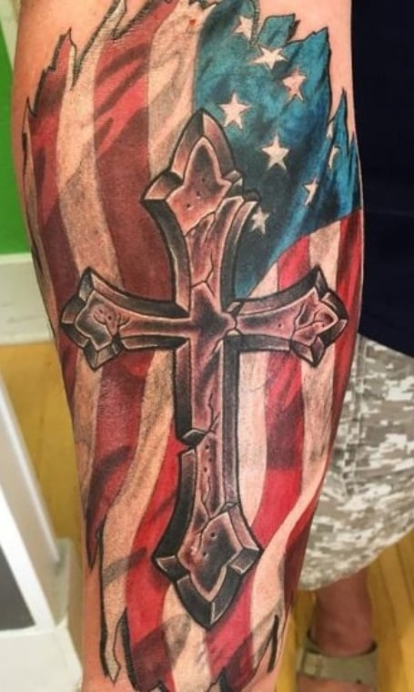 American Flag Cross Tattoo