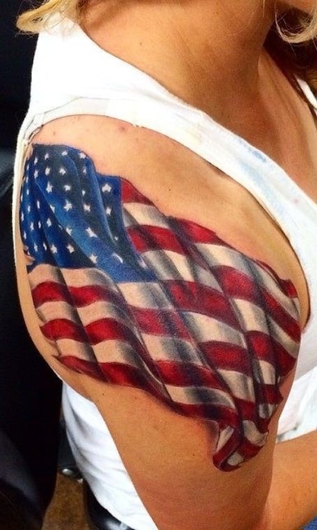 American Flag Shoulder Tattoo