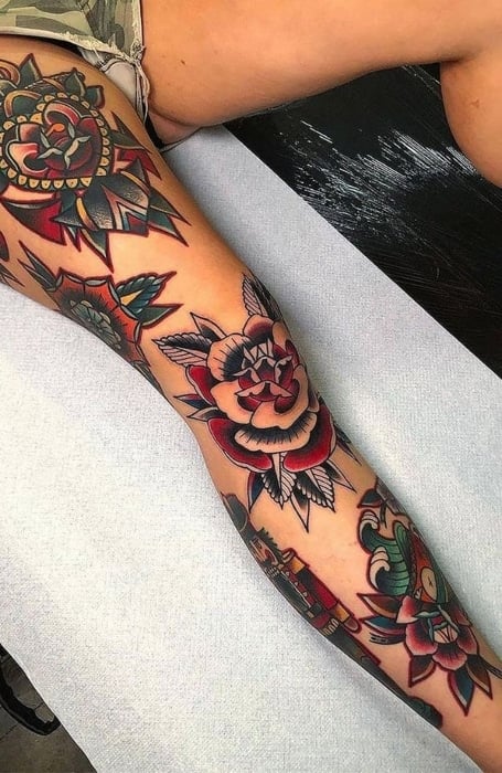 American Traditional Knee Tattoo 