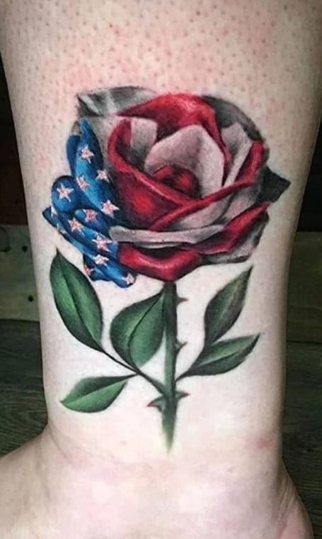 American flag rose tattoo on arm Flag rose tattoo Artist and painter  rudy rudyacosta from tattoo sh  Tattoos for women Mom tattoo designs  Blue rose tattoos