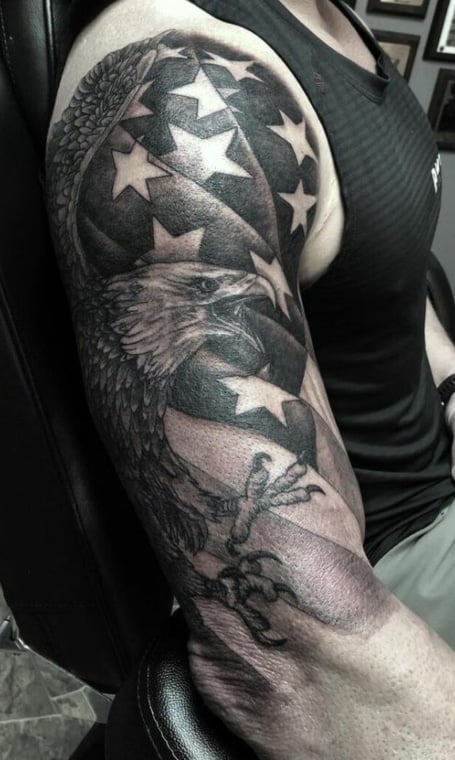 black and white american flag tattoo