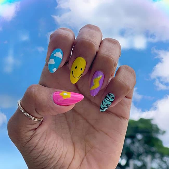 Bright Smiley Face Summer Nails