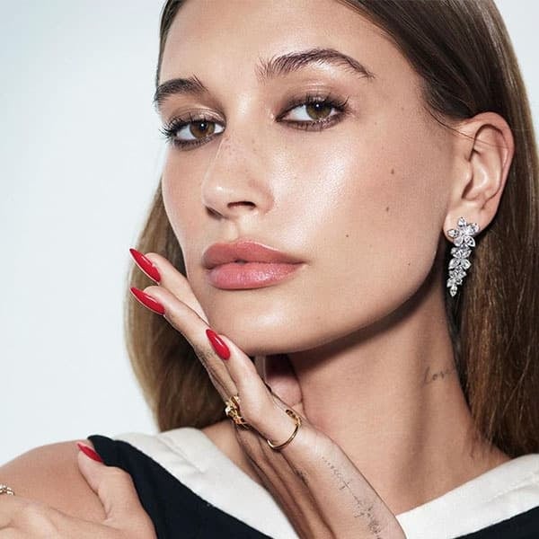 Hailey Bieber Bright Red Nails