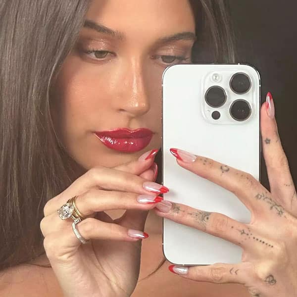 Hailey Bieber Red French Manicure