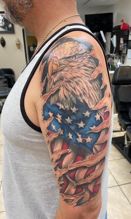 Half Sleeve American Flag Forearm Tattoo (1)