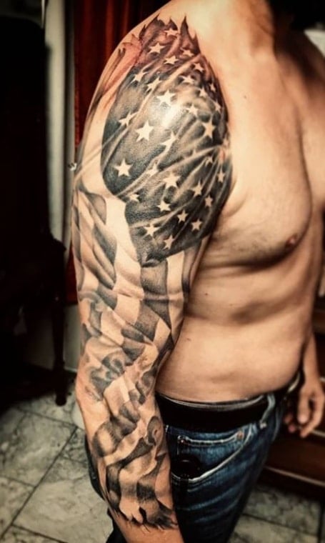 Half Sleeve American Flag Forearm Tattoo