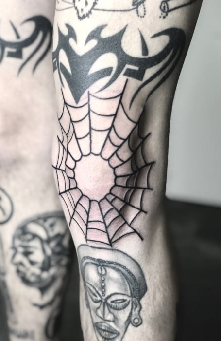 Knee Spider Web Tattoo 