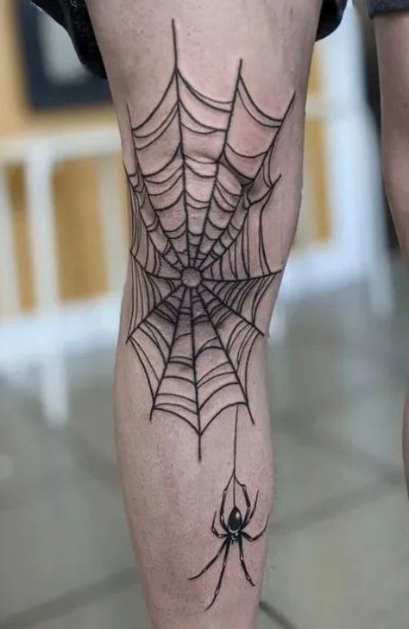 Knee Spider Web Tattoo