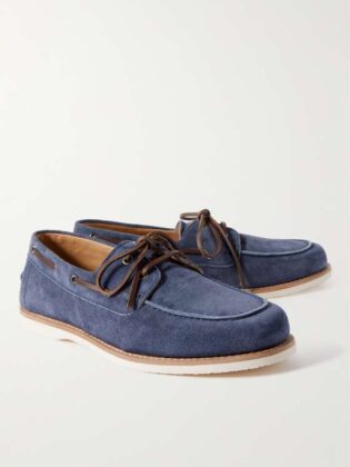 Leather Trimmed Suede Boat Shoes