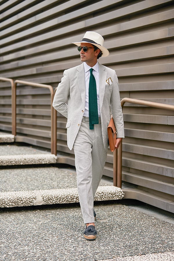 Tan Cotton Seersucker Suit | He Spoke Style