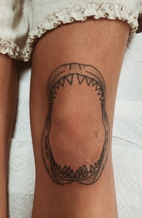 Shark Jaw Knee Tattoo 