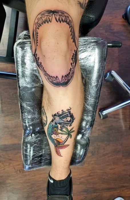 Shark Jaw Knee Tattoo