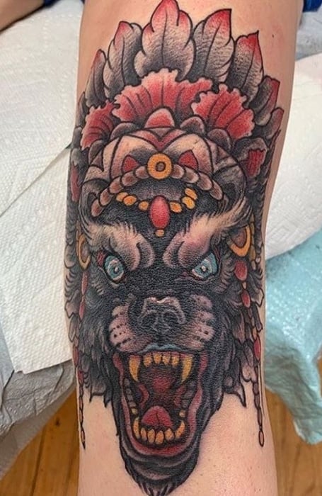 Wolf Knee Tattoo 