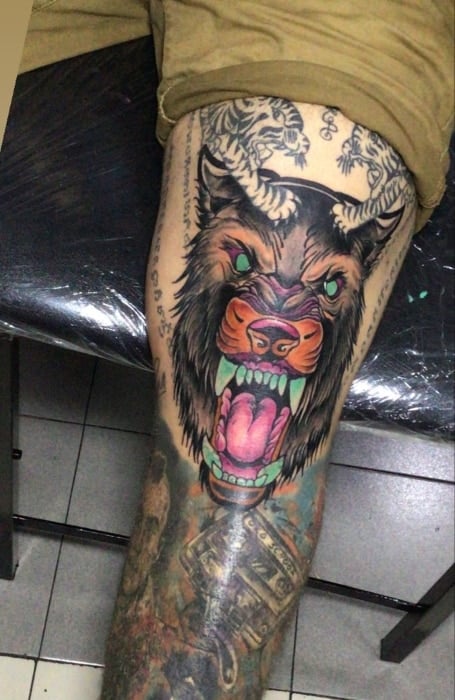 Wolf Knee Tattoo