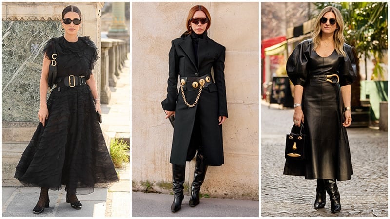 Black Outfits With Statement Gold Trim Accessories