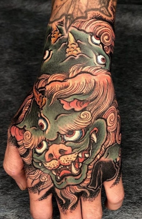 Tattoo of Guardian Lions Hand Asian