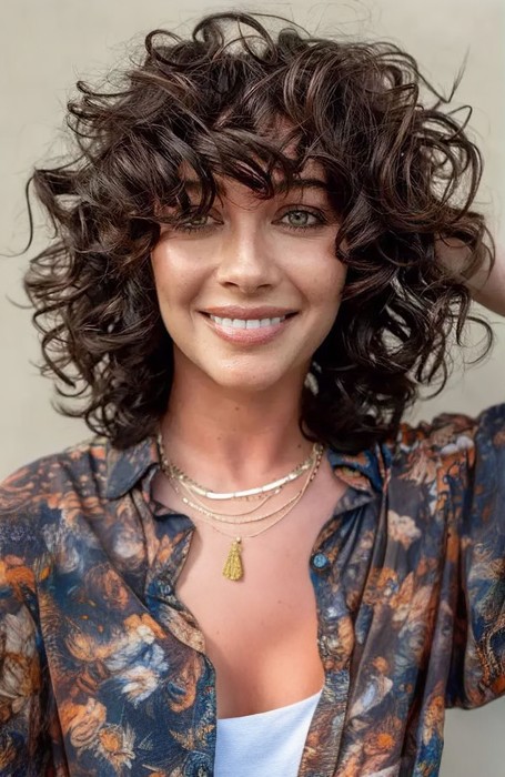 Long Curly Bob With Bangs