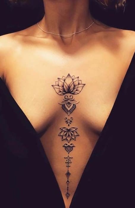 Lotus Sternum Tattoo