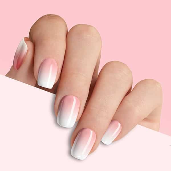 Manicured Womans Hand Holding White Paper. Fashionable Pink Nail